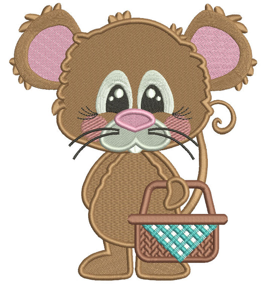 Mouse Holding Picnic Basket Filled Machine Embroidery Design Digitized Pattern