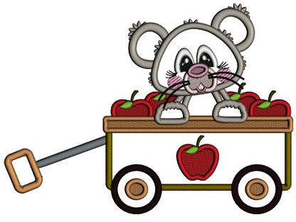 Mouse Sitting Inside Wagon Full Of Cherries Applique Machine Embroidery Design Digitized Pattern