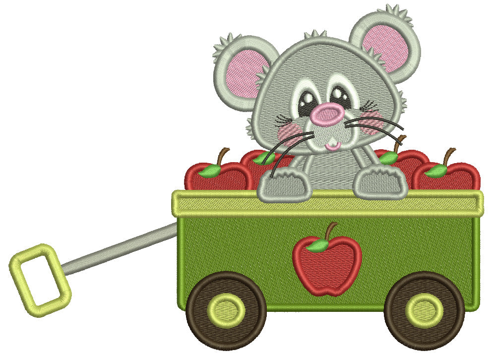 Mouse Sitting Inside Wagon Full Of Cherries Filled Machine Embroidery Design Digitized Pattern