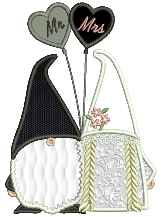 Mr And Mrs Gnome Bride And Groom Applique Machine Embroidery Design Digitized Pattern