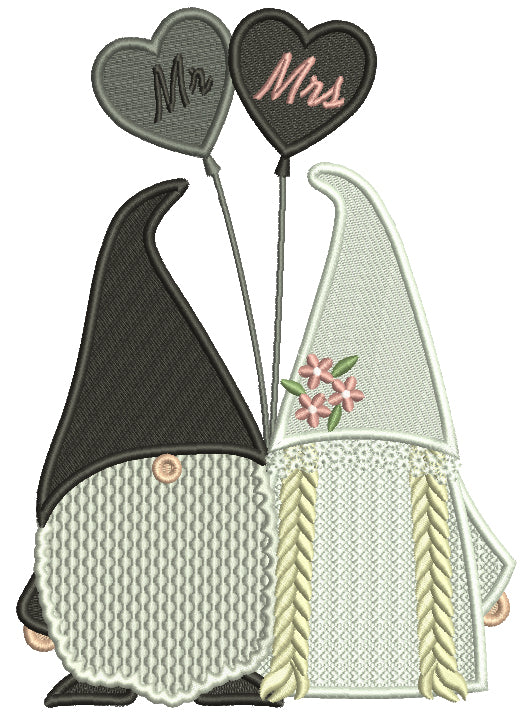 Mr And Mrs Gnome Bride And Groom Filled Machine Embroidery Design Digitized Pattern