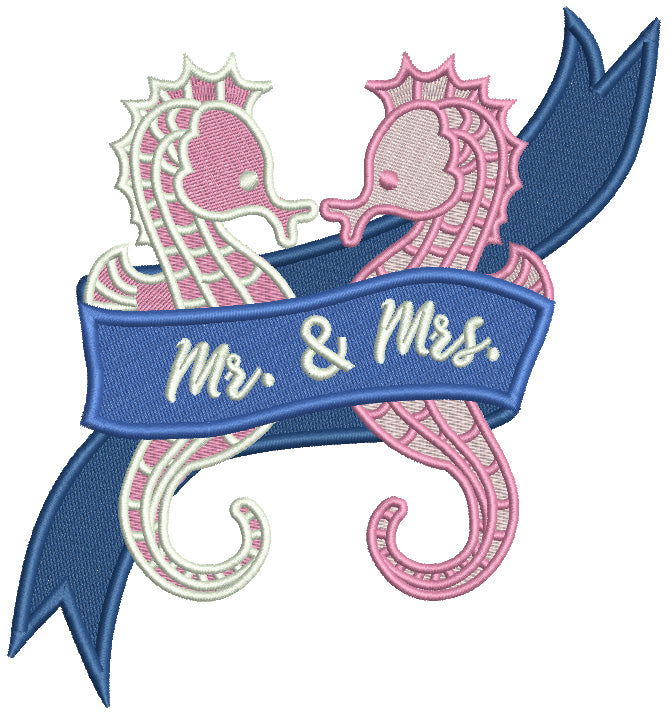 Mr. And Mrs. Two Seahorses Wedding Filled Machine Embroidery Design Digitized Pattern