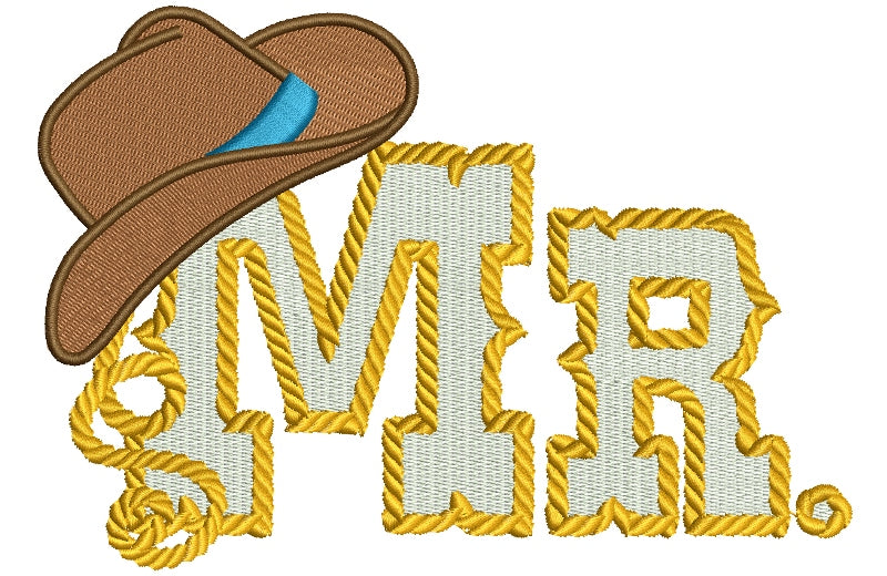 Mr Country Cowboy Style Rope Hat Filled Machine Embroidery Digitized Design Pattern