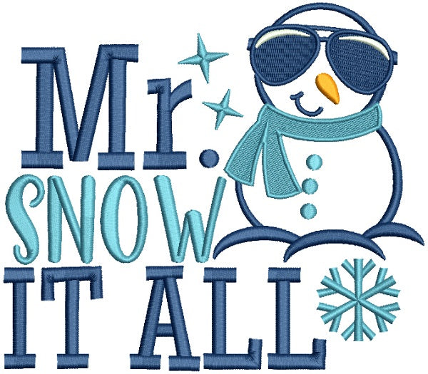 Mr Snow It All Snowman Christmas Applique Machine Embroidery Design Digitized Pattern