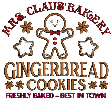 Mrs. Clause's Bakery Gingerbread Cookies Christmas Applique Machine Embroidery Design Digitized Pattern
