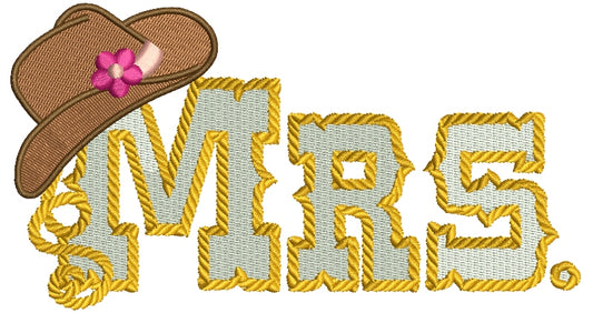 Mrs Country Cowgirl Style Rope Hat Filled Machine Embroidery Digitized Design Pattern
