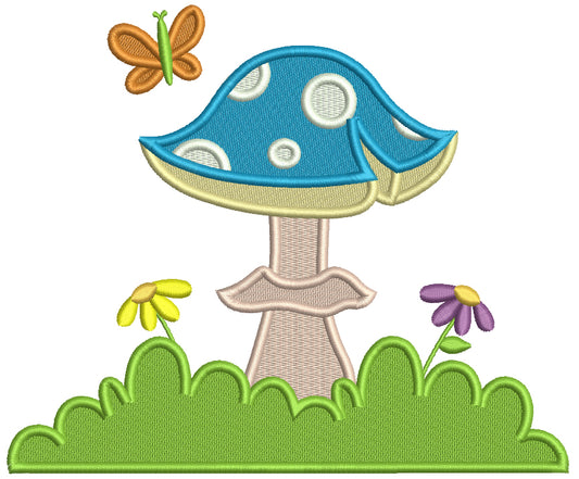 Mushroom, Flowers, and Butterflies Summer Filled Machine Embroidery Design Digitized Pattern