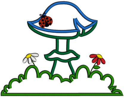 Mushroom With Flowers And Ladybug Applique Machine Embroidery Design Digitized Pattern