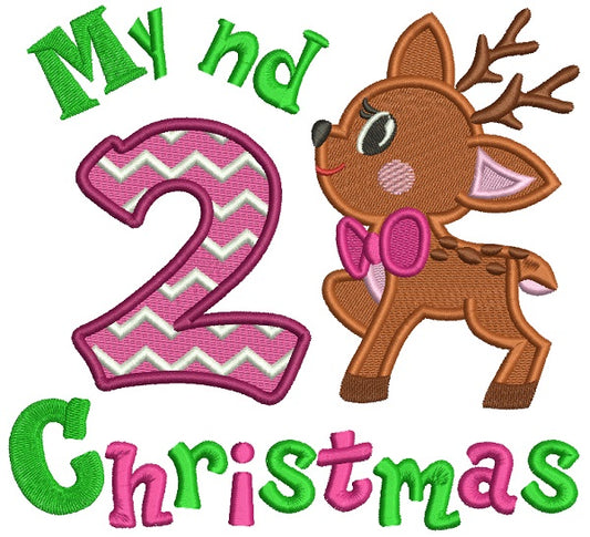 My 2nd Christmas Cute Reindeer Birthday Filled Machine Embroidery Design Digitized Pattern