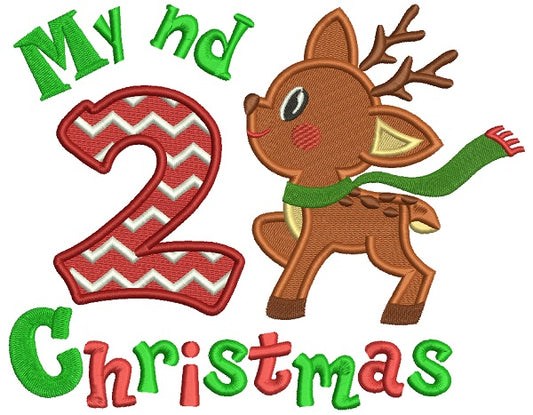 My 2nd Christmas Reindeer Birthday Christmas Filled Machine Embroidery Design Digitized Pattern