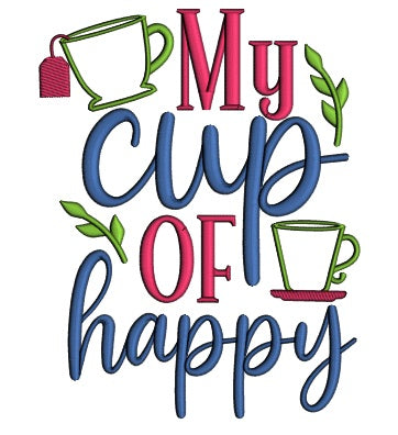 My Cup Of Happy Tea Applique Machine Embroidery Design Digitized Pattern