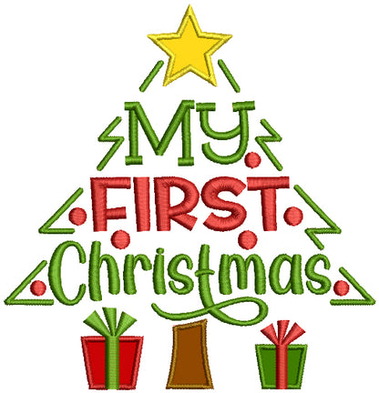My First Christmas Tree And Gifts Applique Machine Embroidery Design Digitized Pattern