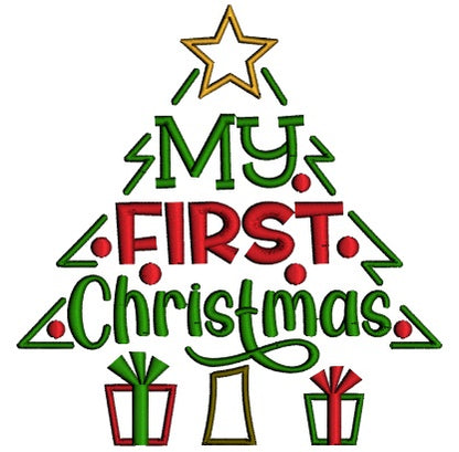My First Christmas Tree And Gifts Applique Machine Embroidery Design Digitized Pattern