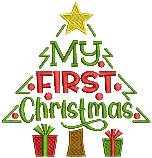 My First Christmas Tree And Gifts Filled Machine Embroidery Design Digitized Pattern