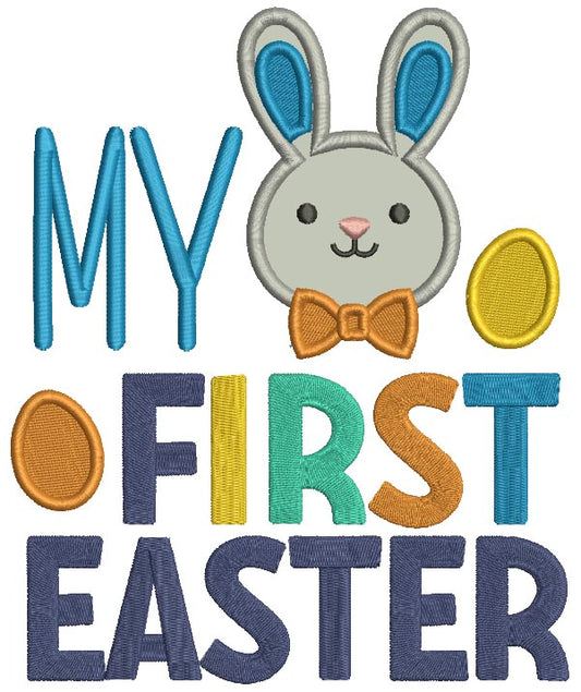 My First Easter Bunny With Neck Bow Easter Applique Machine Embroidery Design Digitized Pattern