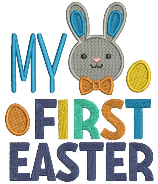 My First Easter Bunny With Neck Bow Easter Filled Machine Embroidery Design Digitized Pattern