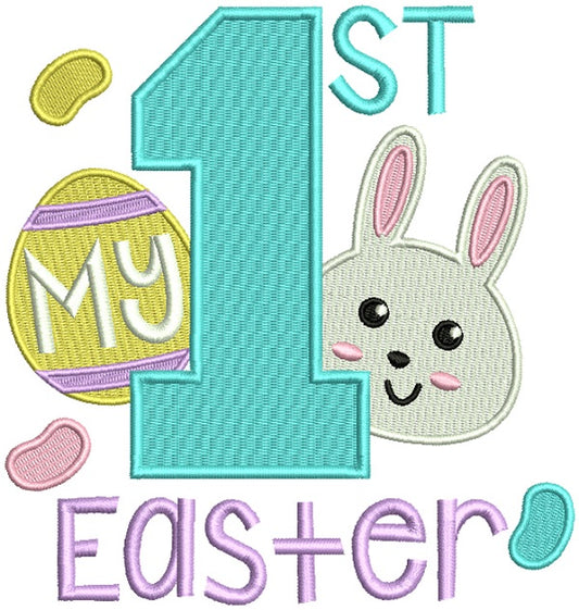 My First Easter Cute Bunny Birthday Filled Machine Embroidery Design Digitized Pattern
