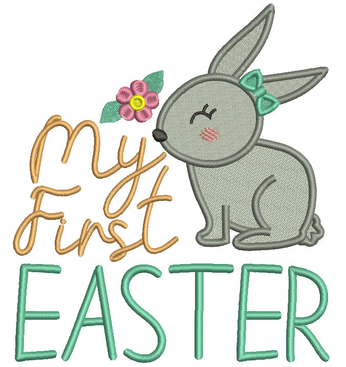 My First Easter Cute Bunny With Flower Easter Filled Machine Embroidery Design Digitized Pattern