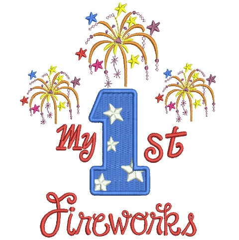 My First Fireworks Birthday Number One Filled Machine Embroidery Digitized Design Pattern