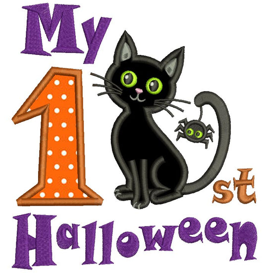 My First Halloween Black Cat Birthday Applique Machine Embroidery Design Digitized Pattern