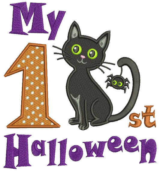 My First Halloween Black Cat Birthday Filled Machine Embroidery Design Digitized Pattern