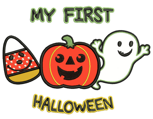 My First Halloween Ghost And Candy Corn Applique Machine Embroidery Design Digitized Pattern