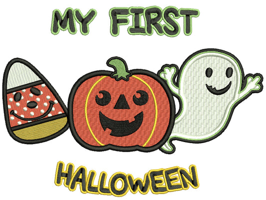 My First Halloween Ghost And Candy Corn Filled Machine Embroidery Design Digitized Pattern