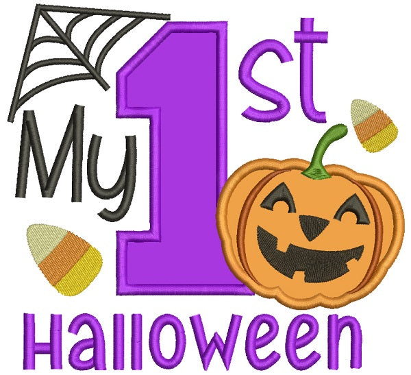 My First Halloween Pumpkin And Spider Web Birthday Applique Machine Embroidery Design Digitized Pattern