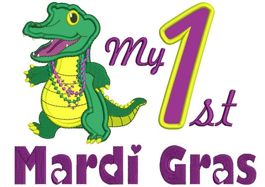 My First Mardi Gras Crocodile Applique Machine Embroidery Design Digitized Pattern