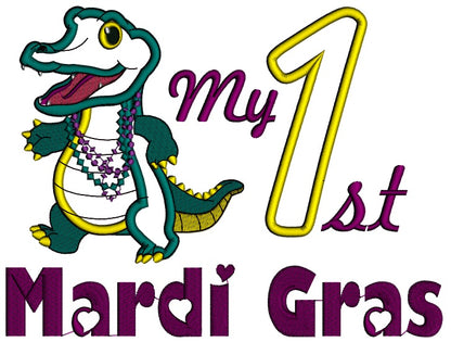My First Mardi Gras Crocodile Applique Machine Embroidery Design Digitized Pattern