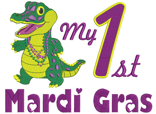 My First Mardi Gras Crocodile Filled Machine Embroidery Design Digitized Pattern