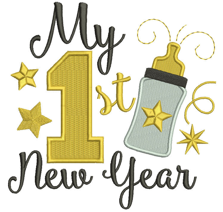 My First New Year Baby Bottle Filled Machine Embroidery Design Digitized Pattern