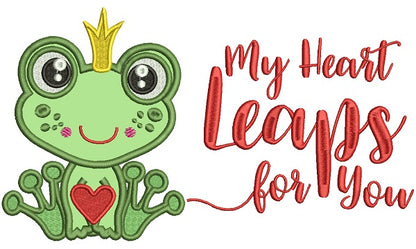 My Heart Leaps For You Cute Little Applique Filled Machine Embroidery Design Digitized Pattern