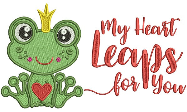 My Heart Leaps For You Cute Little Froggy Filled Machine Embroidery Design Digitized Pattern