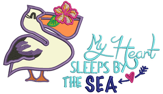 My Heart Sleeps by The Sea Pelican Applique Machine Embroidery Design Digitized Pattern