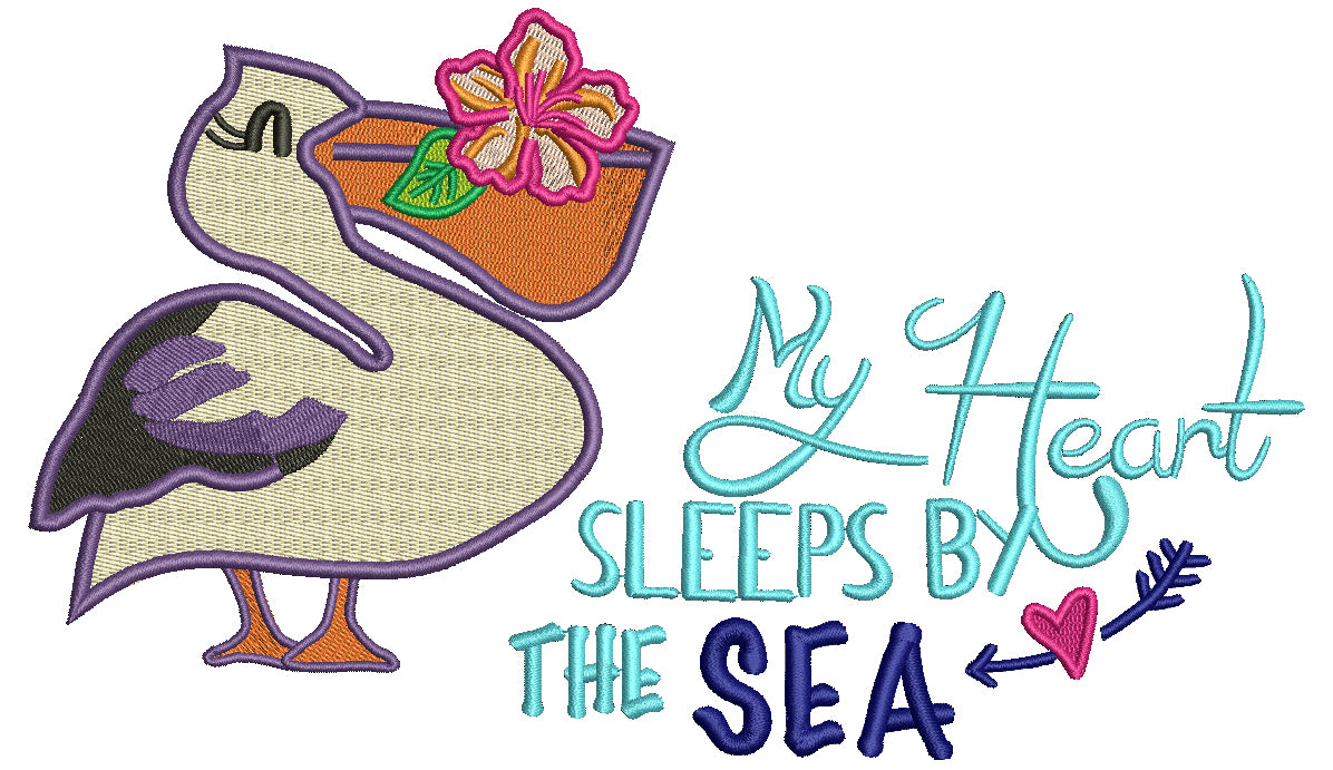 My Heart Sleeps by The Sea Pelican Filled Machine Embroidery Design Di