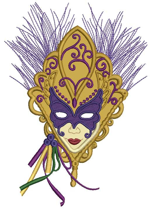 Mystery Lady Mardi Gras Mask Applique Machine Embroidery Design Digitized Pattern