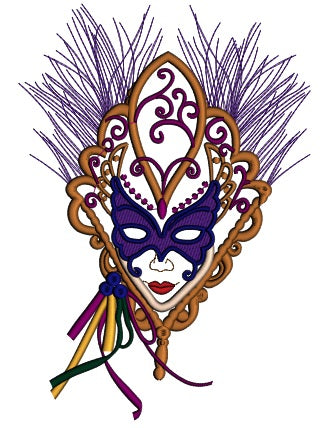 Mystery Lady Mardi Gras Mask Applique Machine Embroidery Design Digitized Pattern