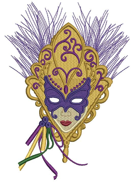 Mystery Lady Mardi Gras Mask Filled Machine Embroidery Design Digitized Pattern