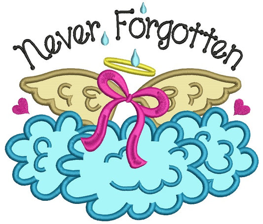 Never Forgotten Breast Cancer Awareness Angel Wings Applique Machine Embroidery Design Digitized Pattern