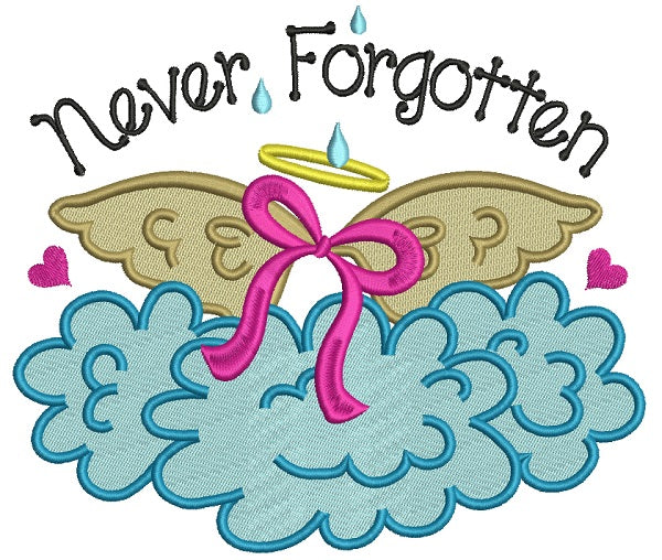 Never Forgotten Breast Cancer Awareness Angel Wings Filled Machine Embroidery Design Digitized Pattern
