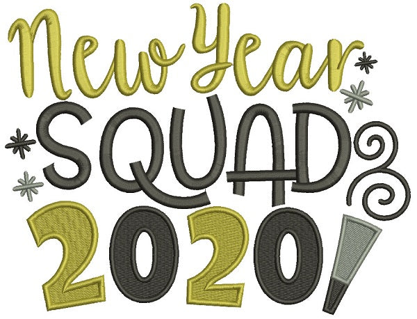 New Year Squad 2020 Filled Machine Embroidery Design Digitized Pattern
