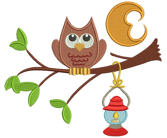 Night Owl With Lantern Filled Machine Embroidery Design Digitized Pattern