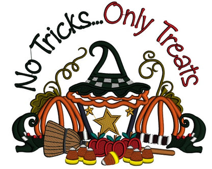 No Tricks Only Treats Halloween Applique Machine Embroidery Design Digitized Pattern
