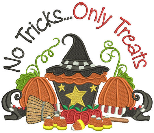 No Tricks Only Treats Halloween Filled Machine Embroidery Design Digitized Pattern