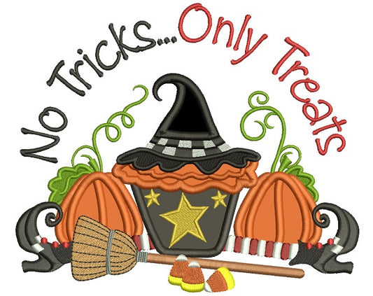 No Tricks Only Treats Without Apples Halloween Applique Machine Embroidery Design Digitized Pattern