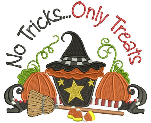 No Tricks Only Treats Without Apples Halloween Filled Machine Embroidery Design Digitized Pattern