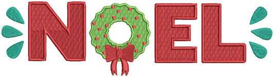Noel Saying With Wreath Christmas Filled Machine Embroidery Design Digitized Pattern