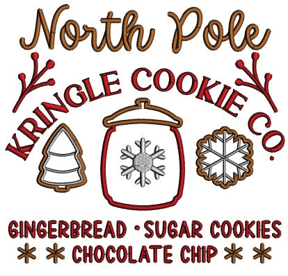 North Pole Kringle Cookie Co Gingerbread Sugar Cookies Christmas Applique Machine Embroidery Design Digitized Pattern