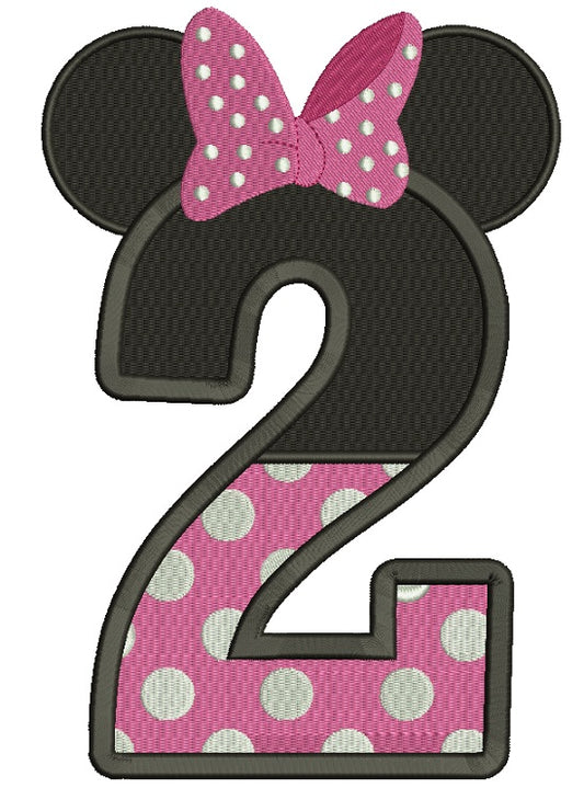 Number 2 Birthday Looks Like Minnie Ears Filled Machine Embroidery Design Digitized Pattern